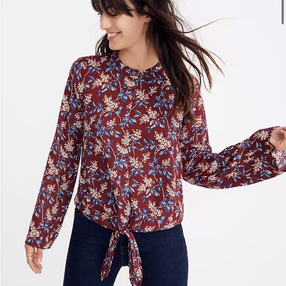 Madewell Burgundy Fall Floral Blouse Top XXS - Picture 1 of 10